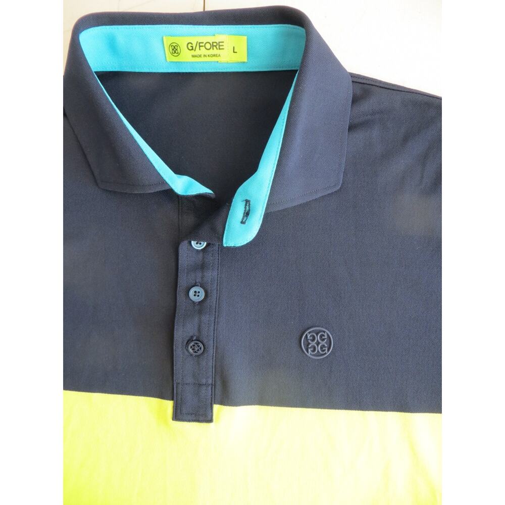 G Fore Shirt Mens Large Gray Blue Yellow Performance Polo Logo Preppy Golf